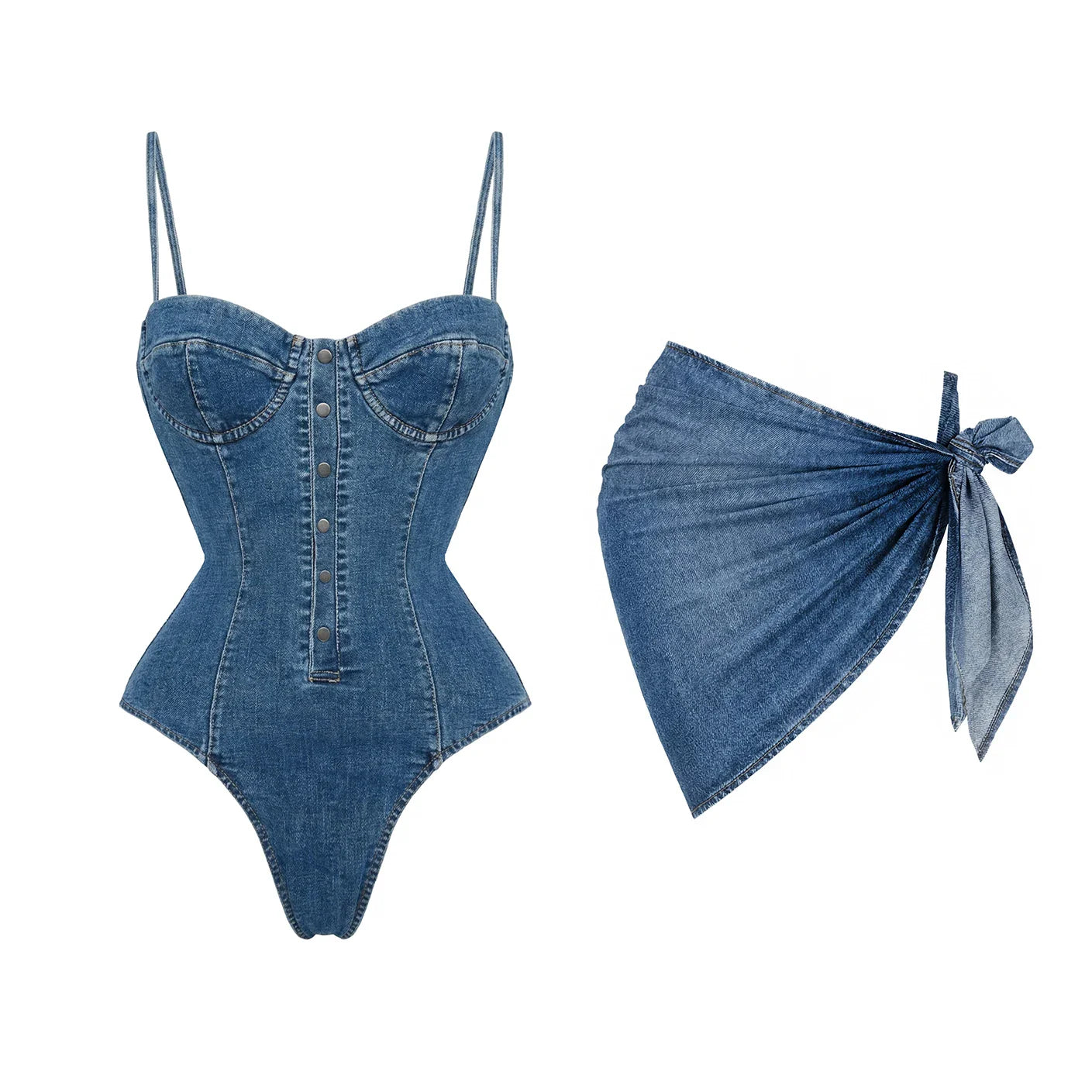 Chic Denim-Style Bikini Set