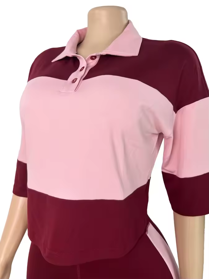 Pink and Burgundy Polo 2 Piece Set