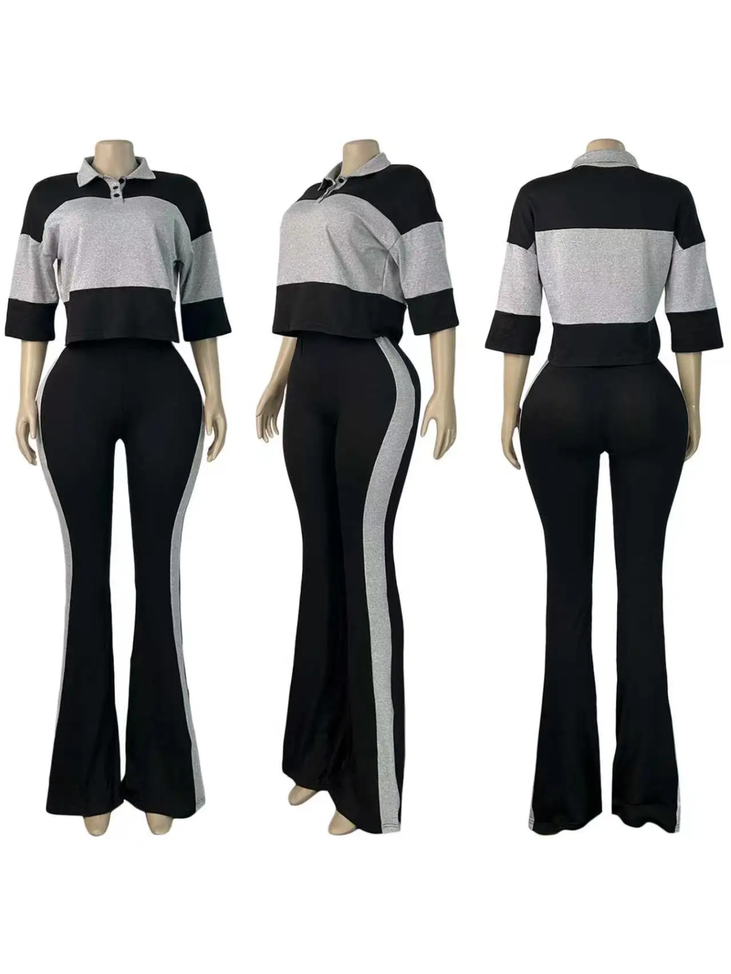Black & Gray Polo 2 Piece Set